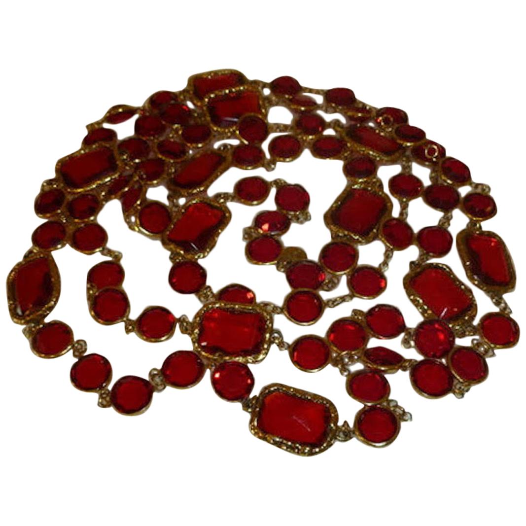 Chanel Ruby Red Crystal Chicklet Sautoir Necklace Vintage 3