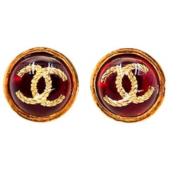 Chanel Ruby Red Gripoix Vintage Style Studs CC Earrings
