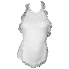 Chanel Ruched Camellia Lace One-Piece Signature Body Bodysuit Swimsuit 