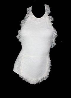 Chanel Ruched Camellia Lace One-Piece Signature Body Bodysuit Swimsuit