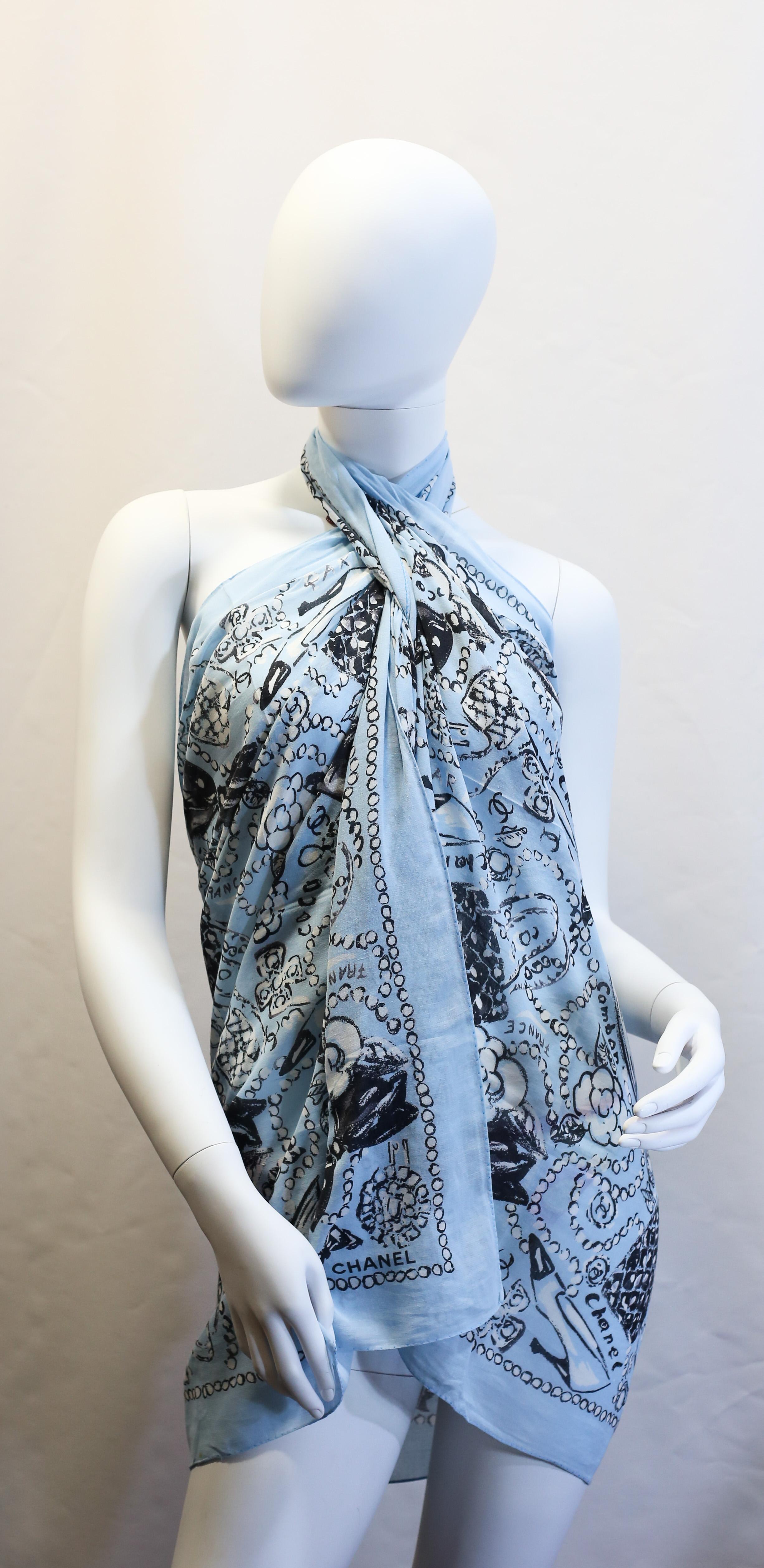 Gray Chanel Rue Cambon beach pareo scarf 100% cotton 
