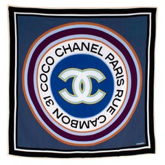 Chanel Rue Cambon CC Print Silk Square Scarf