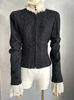 Chanel Ruffle Collar and Cuffs Black Lesage Tweed Jacket