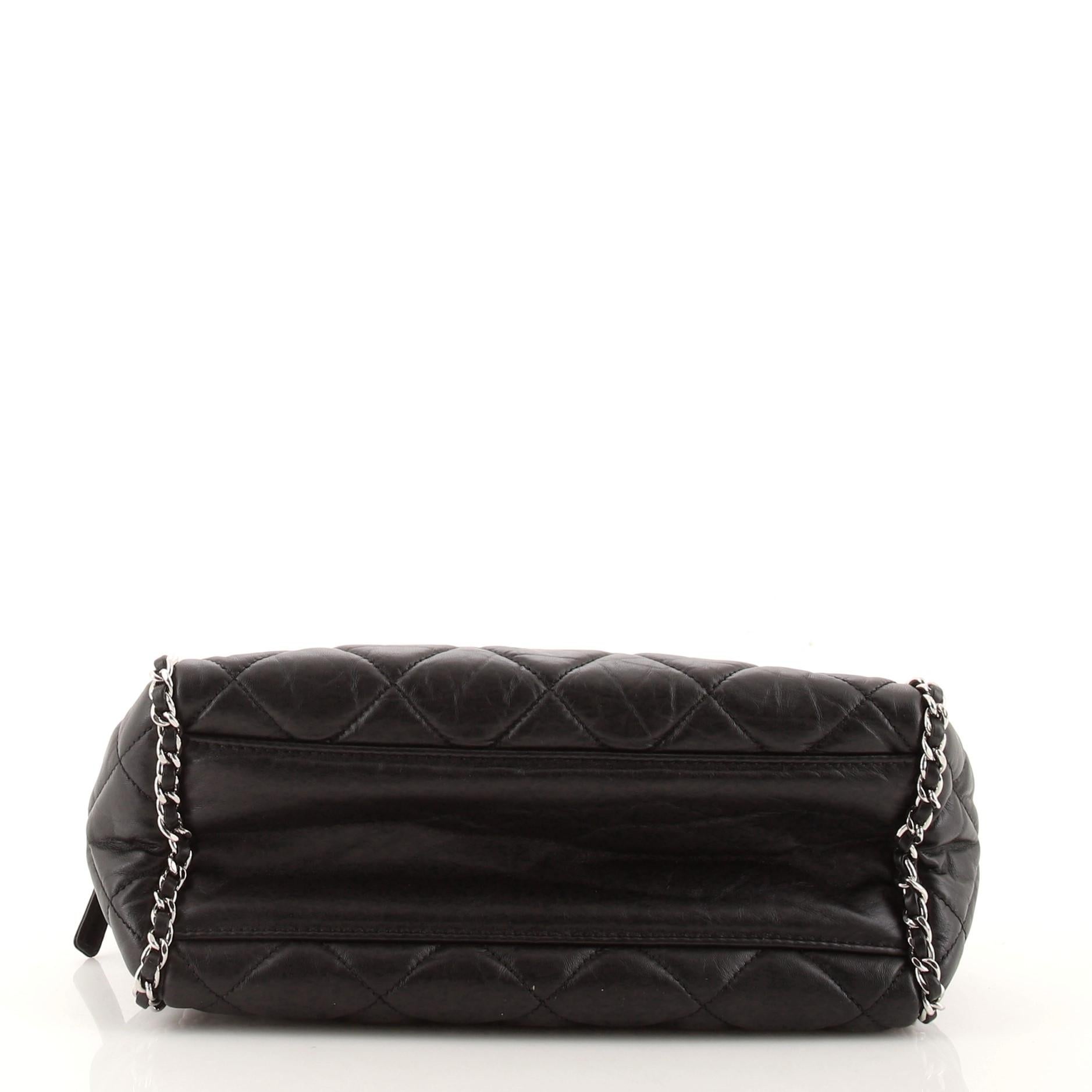 Black Chanel Running Chain Around Camera Bag Quilted Crumpled Calfskin Medium
