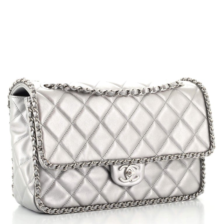 Chanel Running Chain Around Flap Bag Quilted Crumpled Calfskin Large