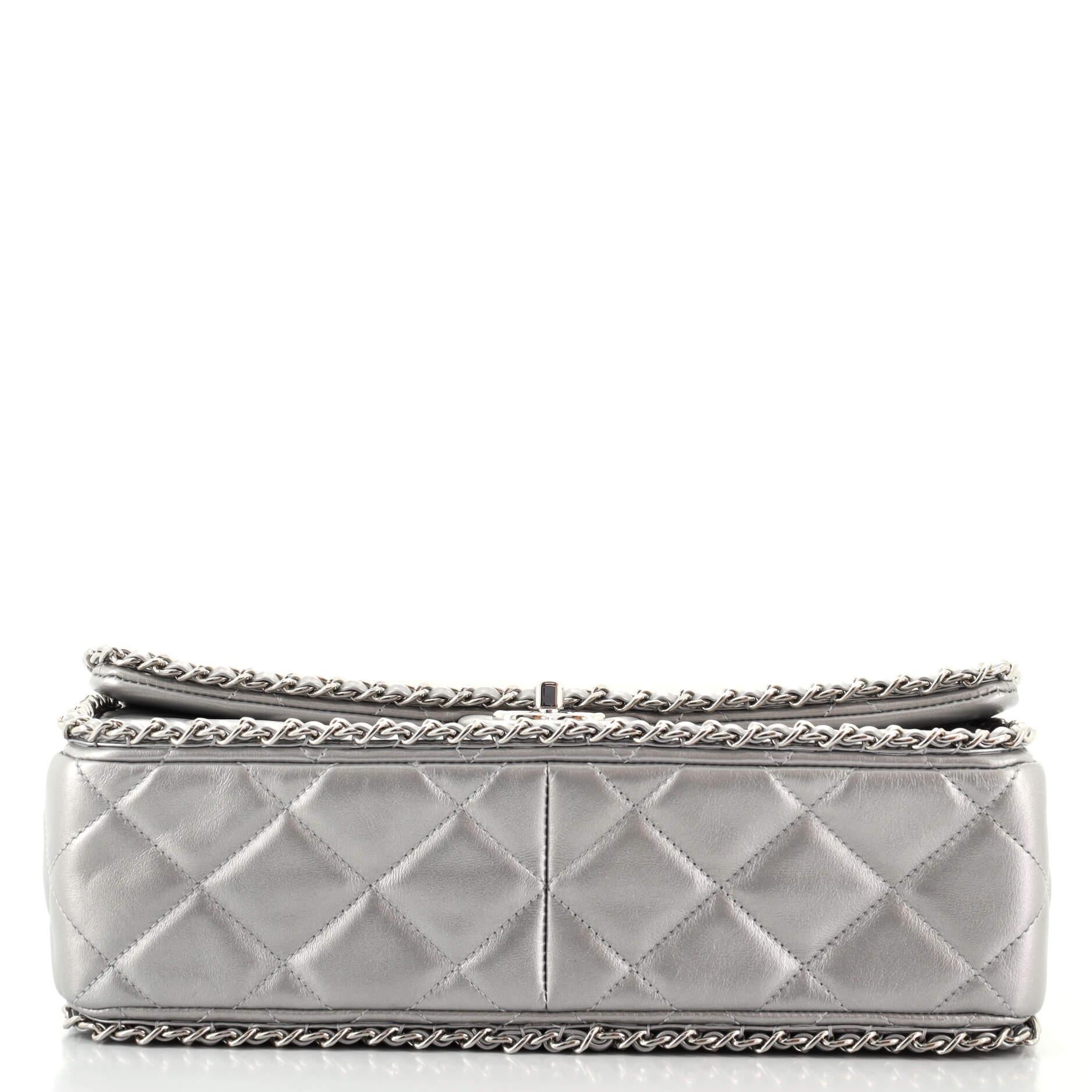 Gray Chanel Running Chain Around Flap Bag Quilted Crumpled Calfskin Large