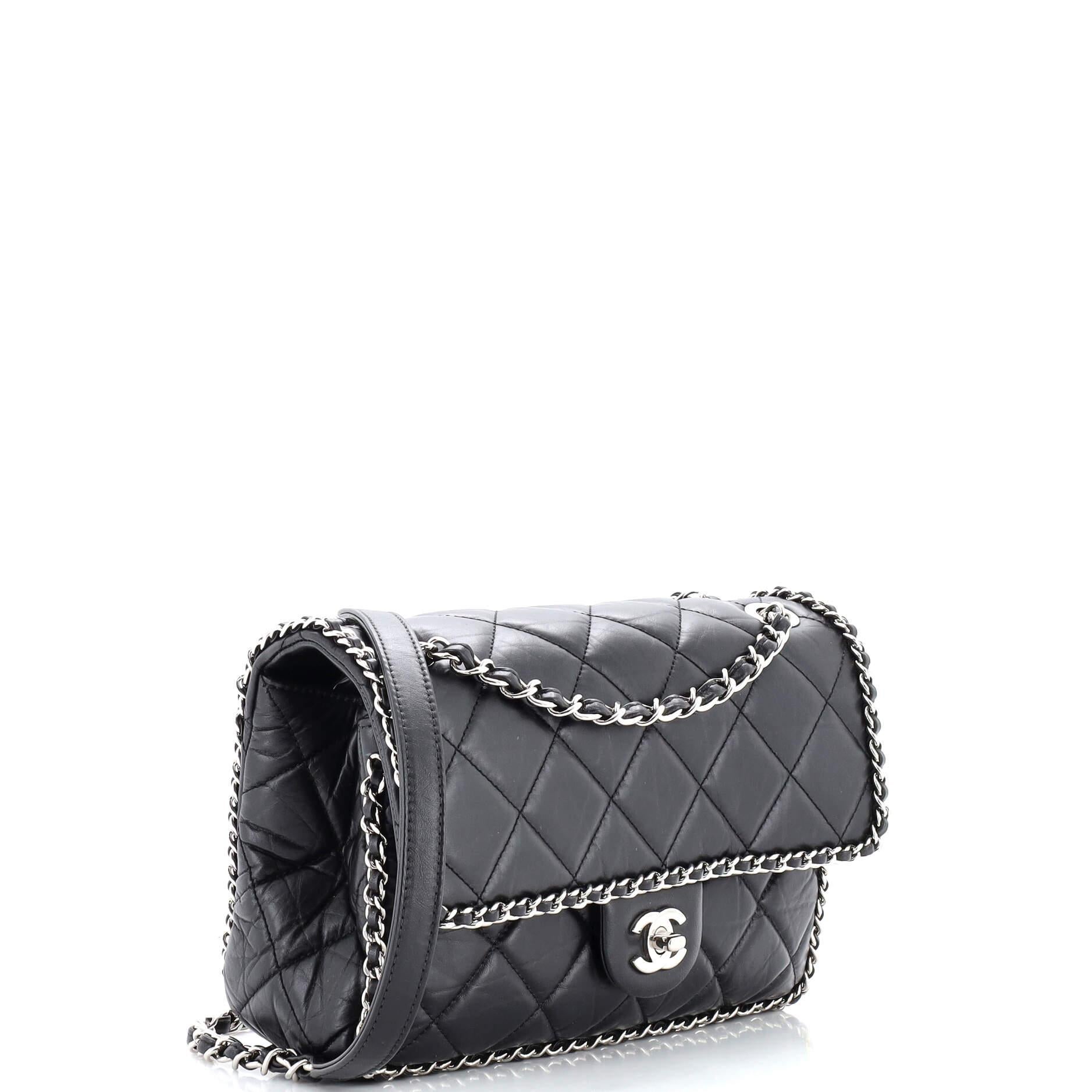 Chanel Running Chain Around Flap Bag Quilted Crumpled Calfskin Medium In Good Condition In NY, NY