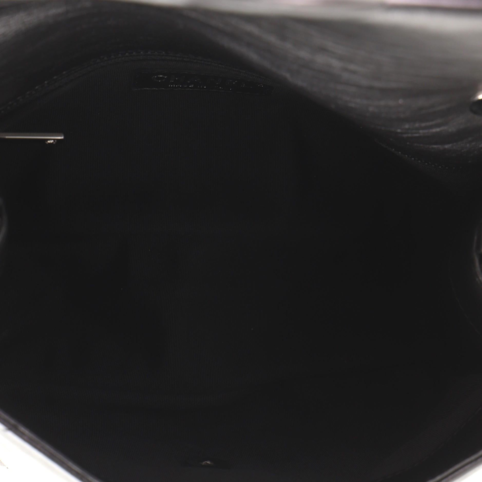 Black Chanel Running Chain Around Flap Bag Quilted Crumpled Calfskin Medium