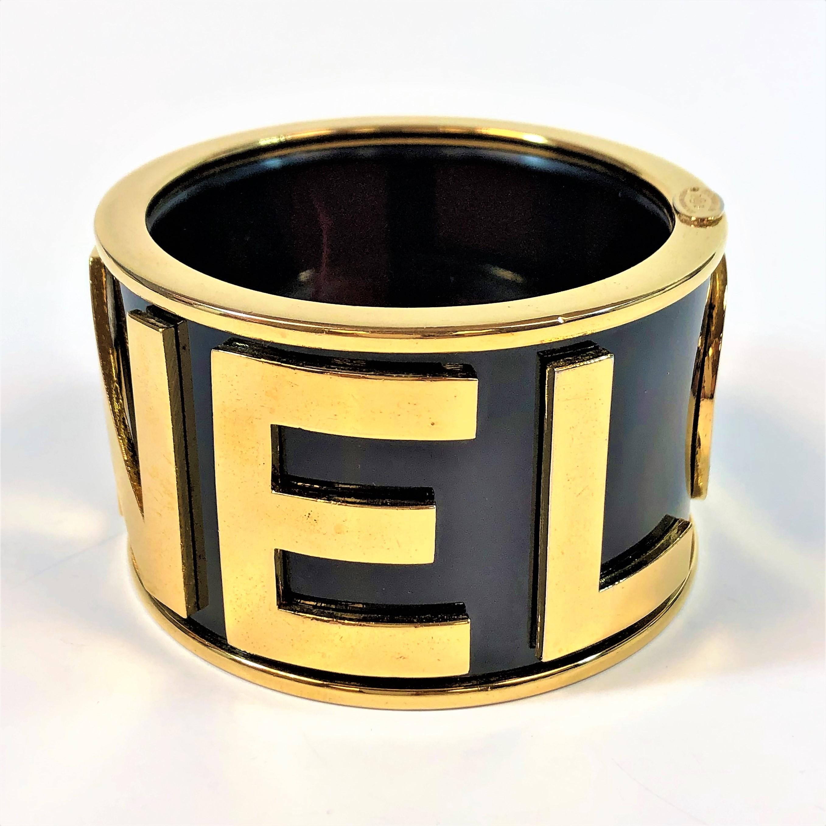 Modern Chanel Runway 1986 Large Black Cuff With CHANEL Spelled out  in Gold Tone  
