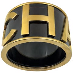Chanel Runway 1986 Large Black Cuff With CHANEL Spelled out  in Gold Tone  