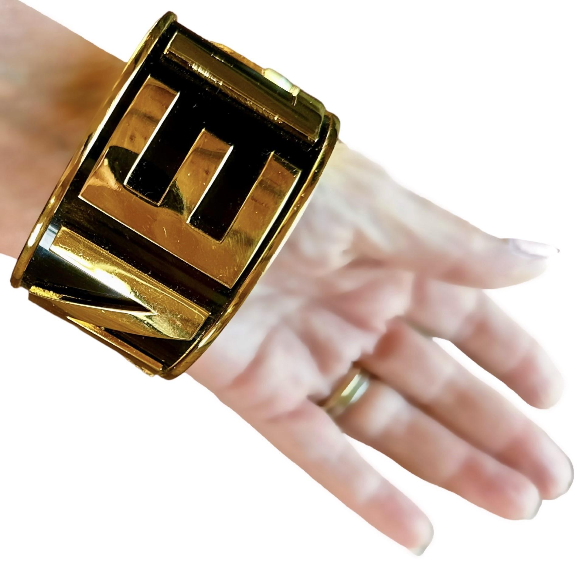 Chanel Runway 1986 Wide Cuff Bangle w/CHANEL Spelled out In Gold Tone Letters  For Sale 6