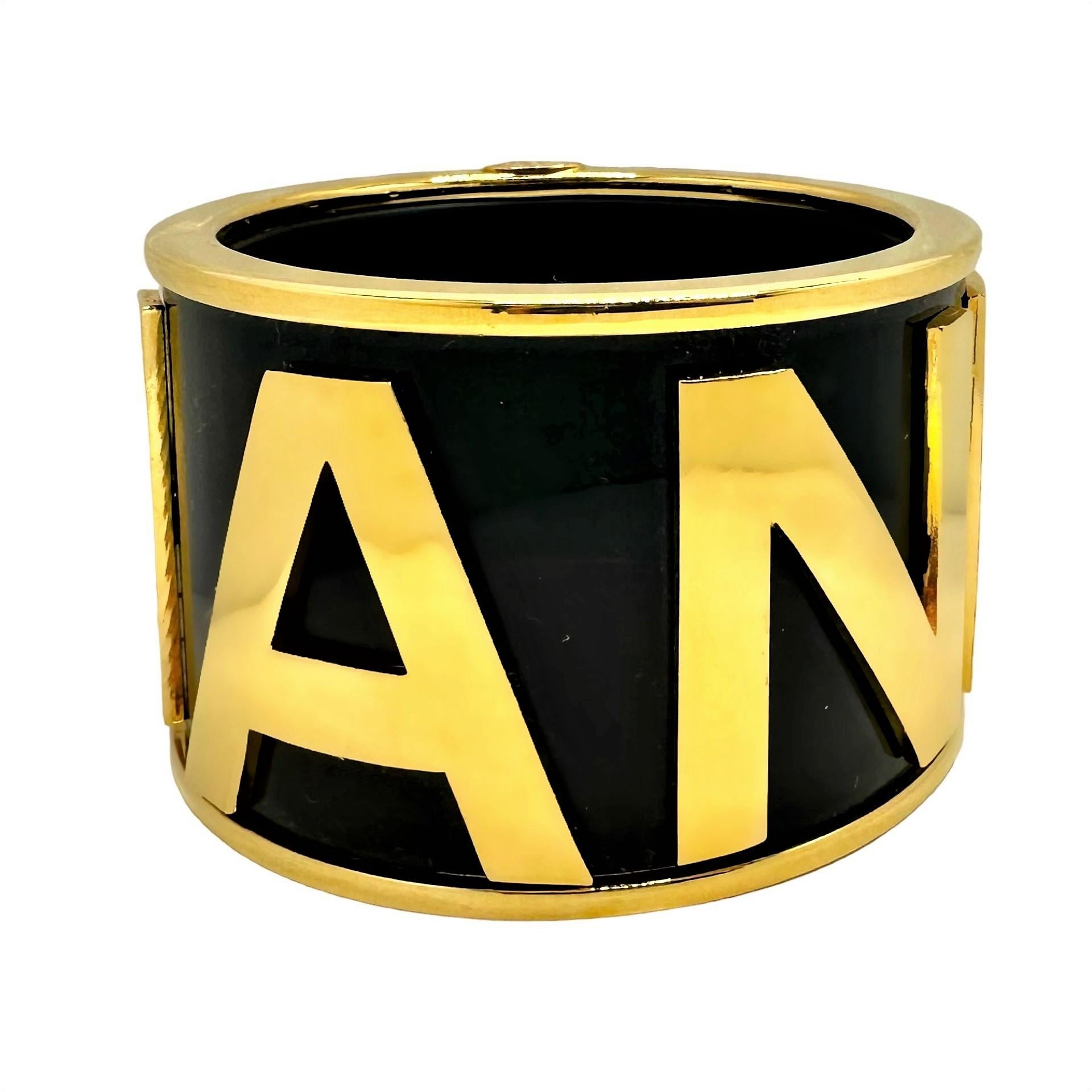 Chanel Runway 1986 Wide Cuff Bangle w/CHANEL Spelled out In Gold Tone Letters  In Good Condition For Sale In Palm Beach, FL