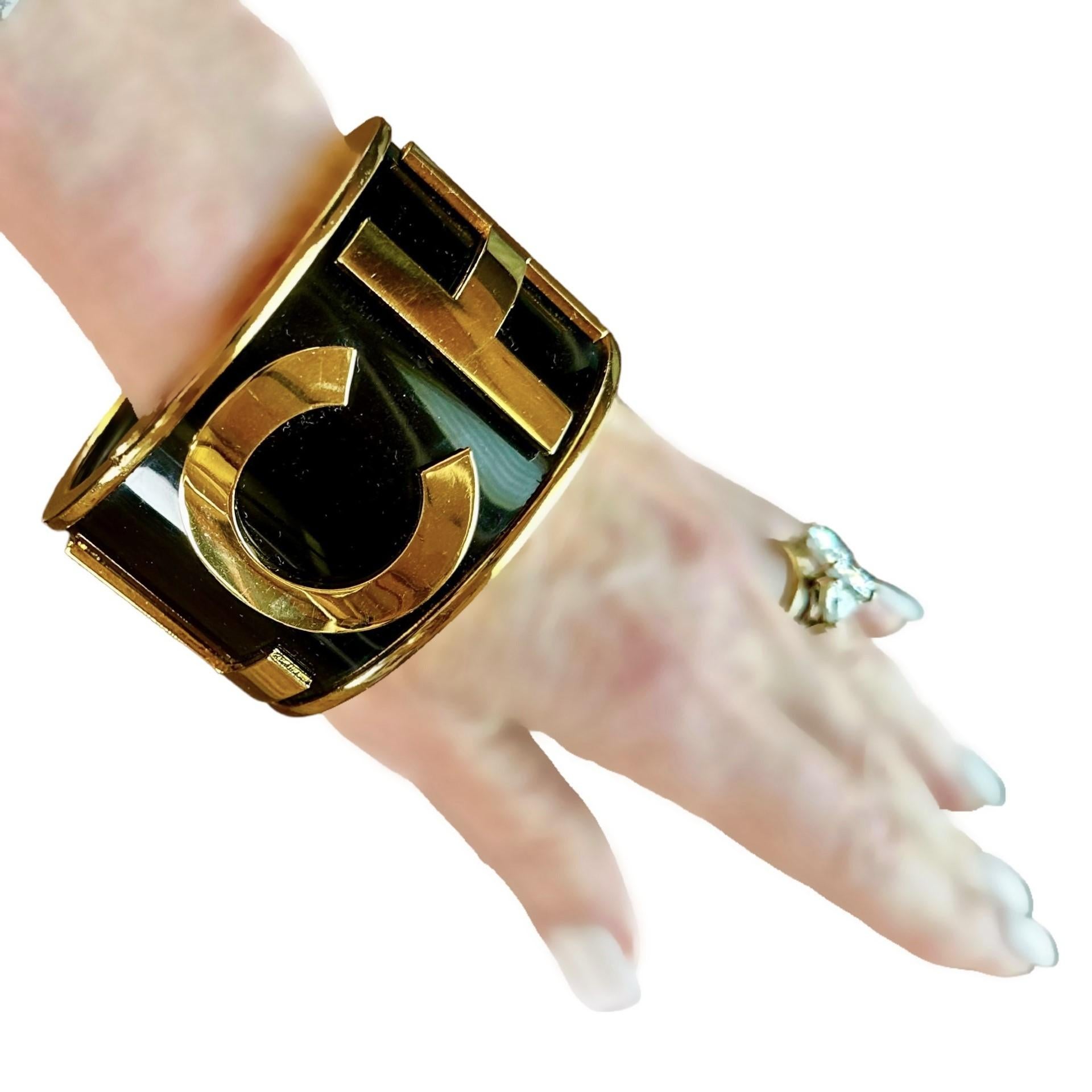 Chanel Runway 1986 Wide Cuff Bangle w/CHANEL Spelled out In Gold Tone Letters  For Sale 4