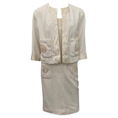 Chanel Pasarela 2012P Vestido sin tirantes adornado de algodón crema con chaqueta-Talla 40