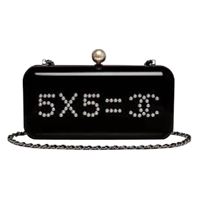 Chanel Runway 5 x 5 = CC Black Pearl Plexiglass Evening Clutch Shoulder Bag 