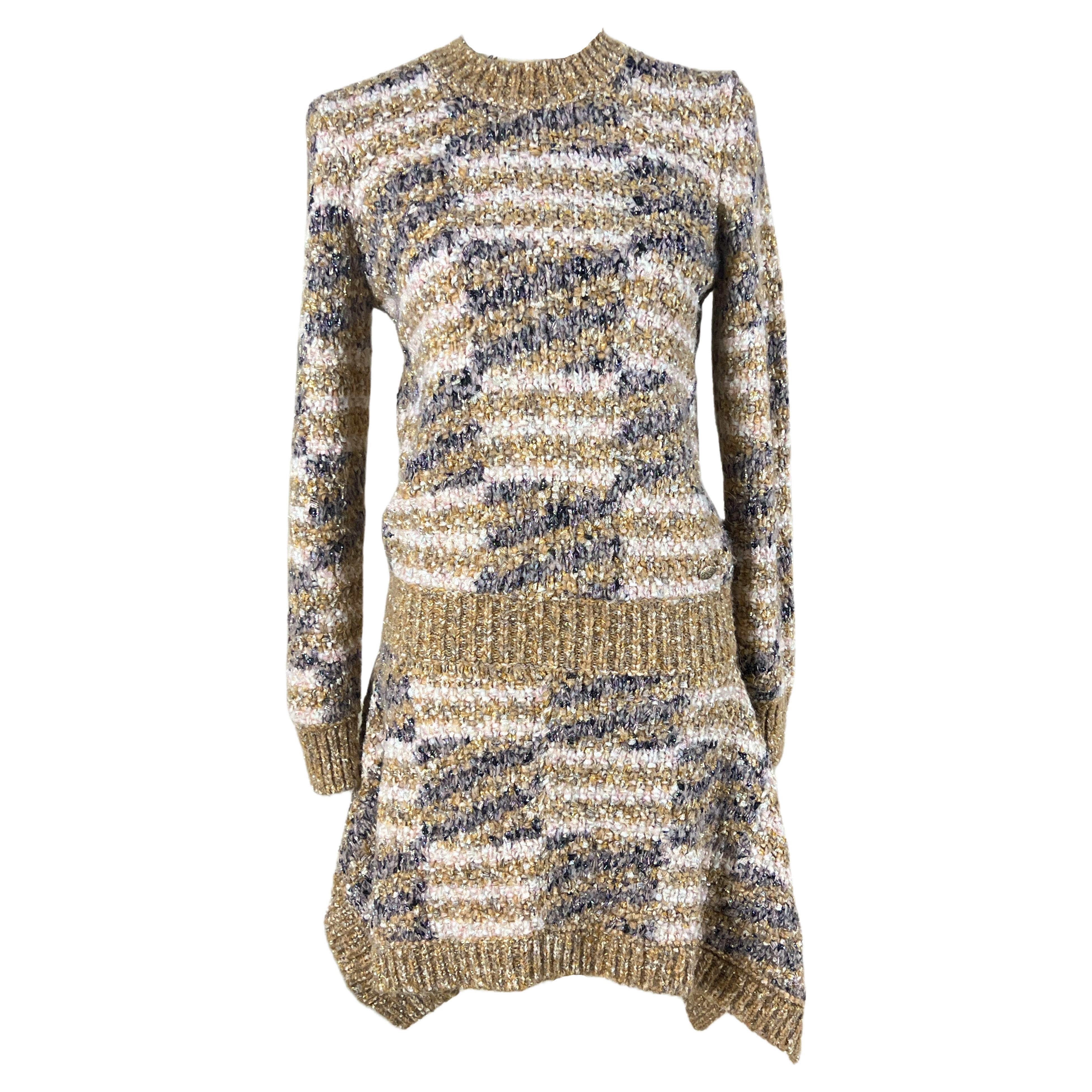 CHANEL Runway Beige Iridescent Tweed Dress 38 FR For Sale