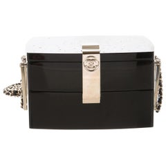 Chanel Runway Black Acrylic Crystal Gold Evening Cosmetic Box Shoulder Bag