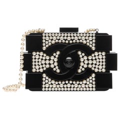 Chanel Runway Black Acrylic Pearl Box 2 in 1 Evening Clutch Shoulder Bag