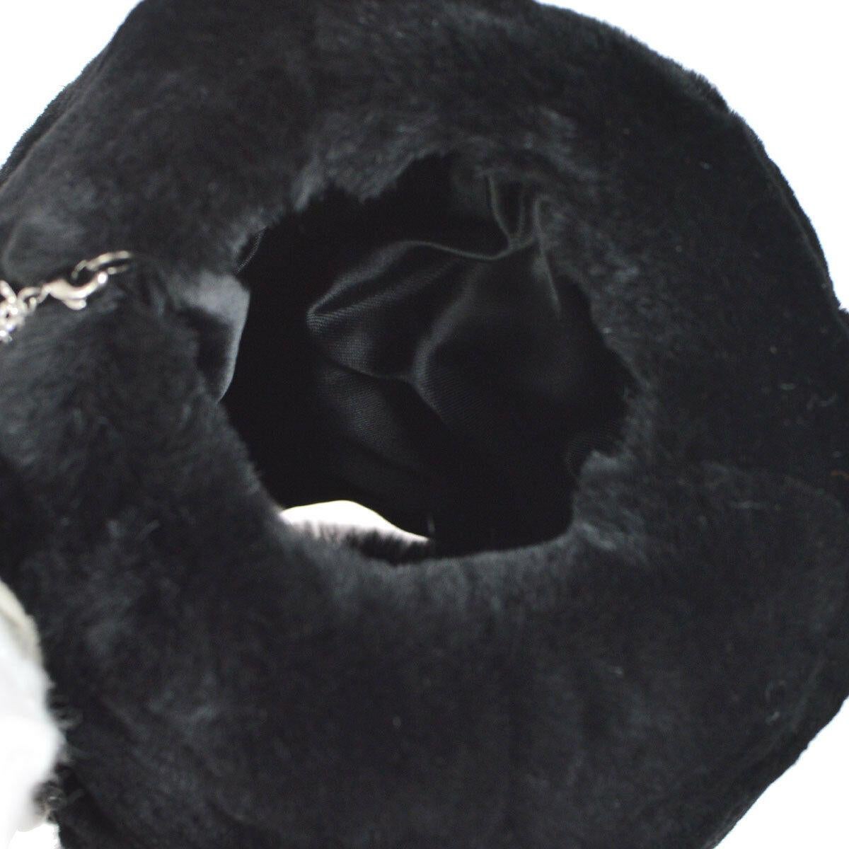 Chanel Runway Black Bead Fur Silver Logo  Evening Muffler Clutch Shoulder Bag 1