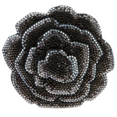 Chanel Runway Black Blue Resin Crystal Flower Evening Clutch Shoulder Bag in Box