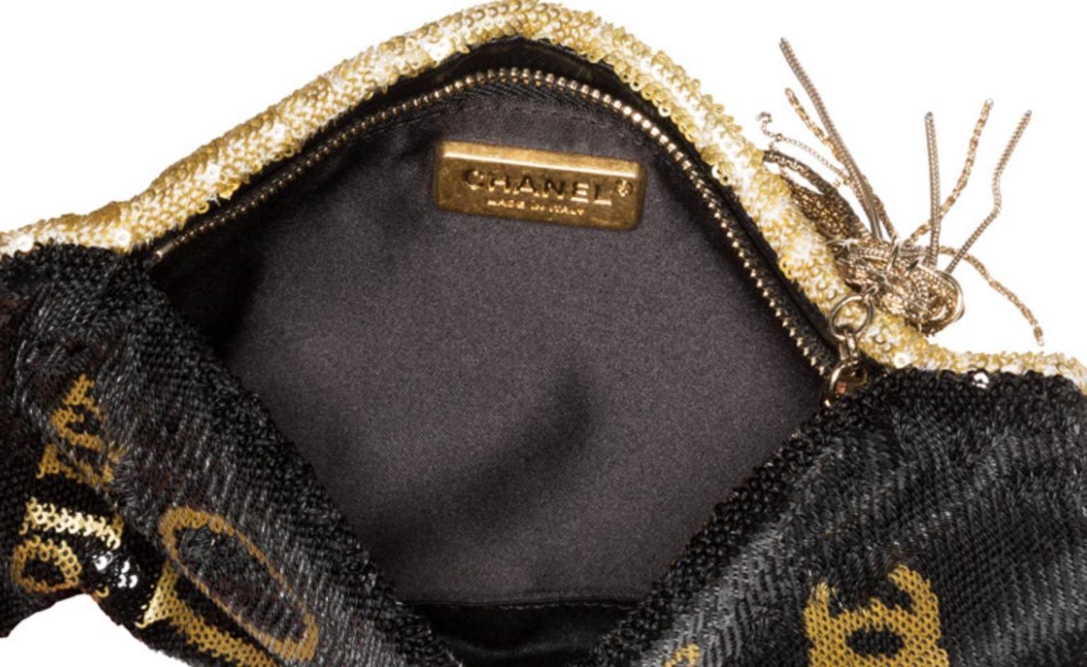Chanel Runway Black Gold Sequin Small Top Handle Satchel Clutch Evening Bag 4