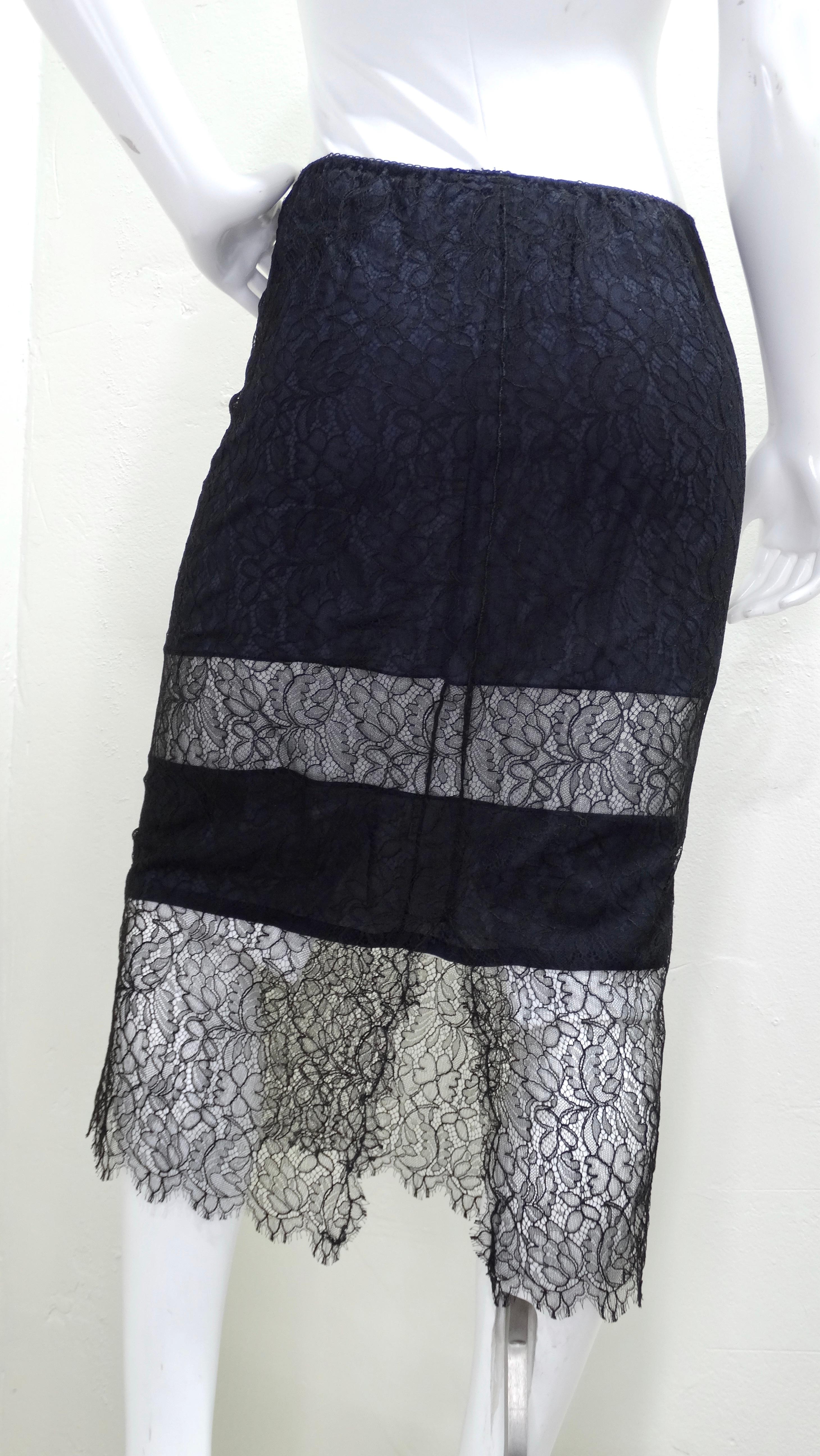 Women's Chanel Runway Black Lace Midi Skirt For Sale