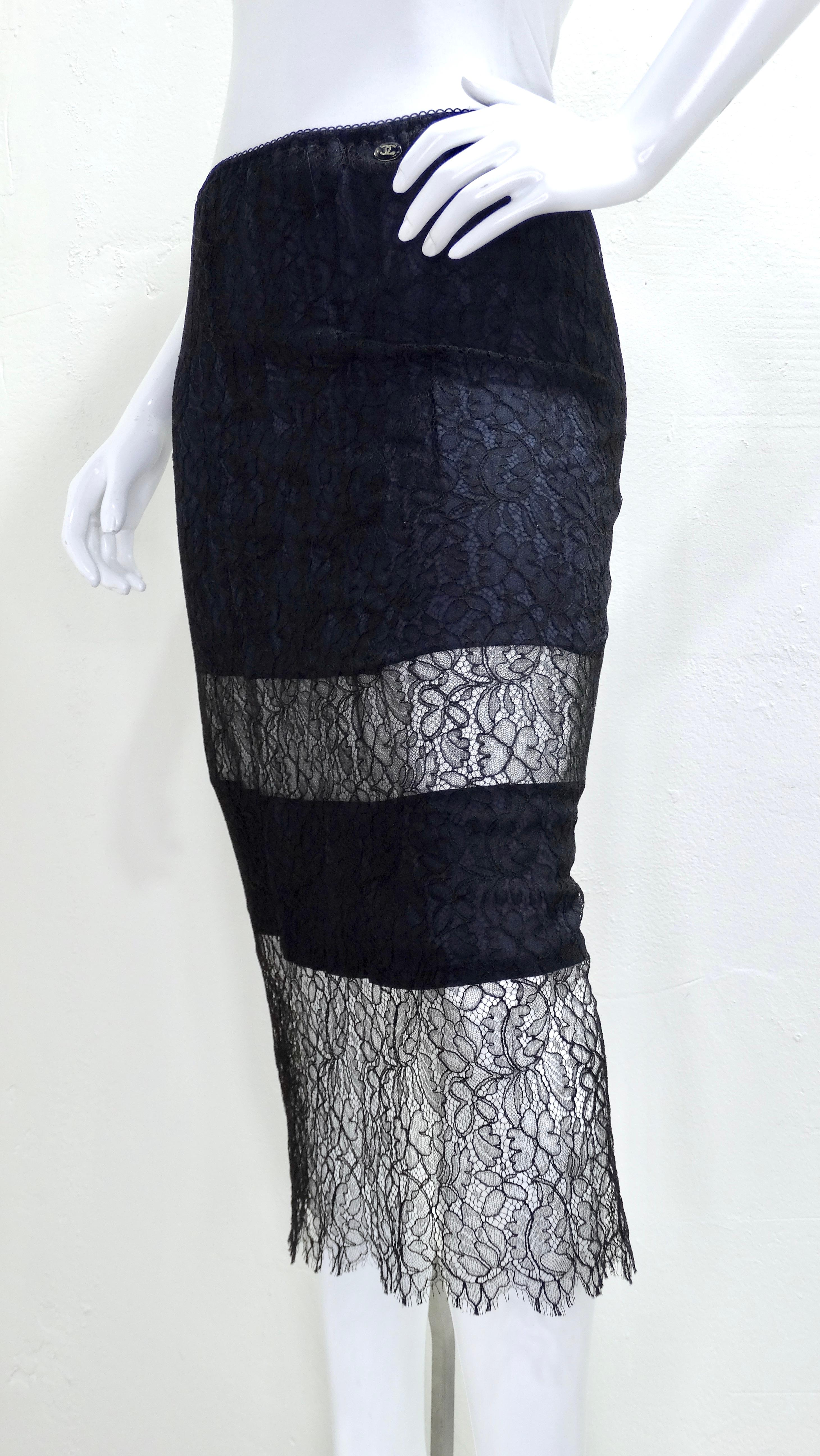 Chanel Runway Black Lace Midi Skirt For Sale 2