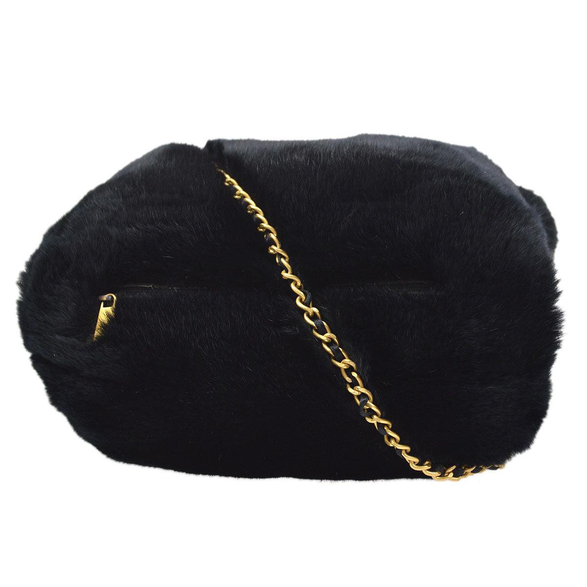  CHANEL Runway Black Lapin Rabbit Fur CC Logo Gold Mitt Shoulder Bag In Good Condition In Chicago, IL