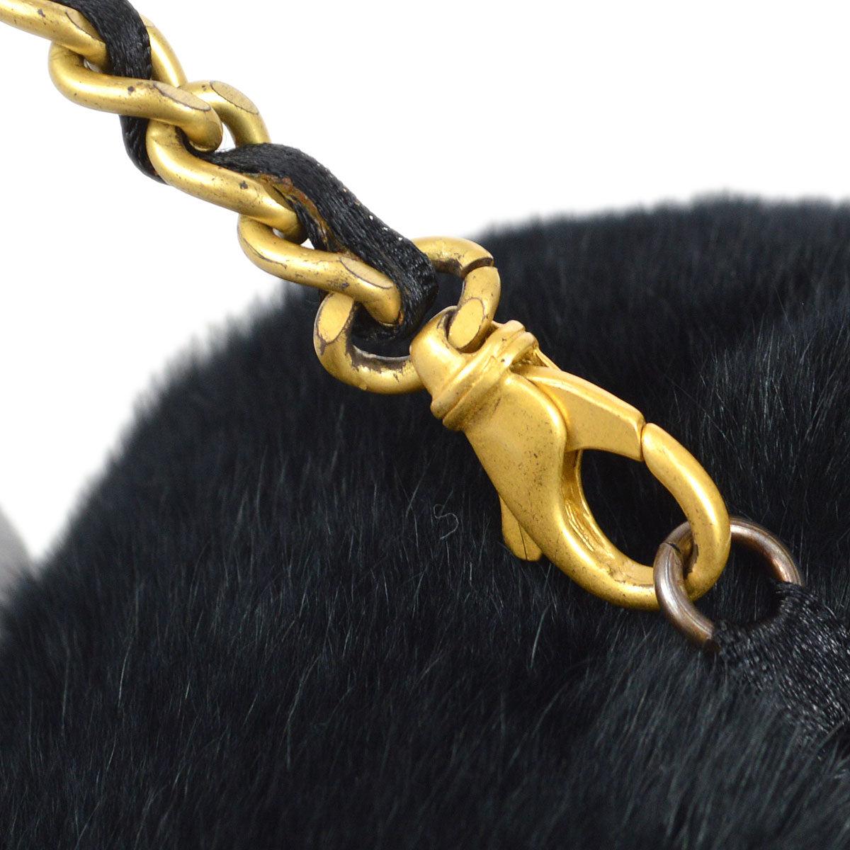  CHANEL Runway Black Lapin Rabbit Fur CC Logo Gold Mitt Shoulder Bag 1