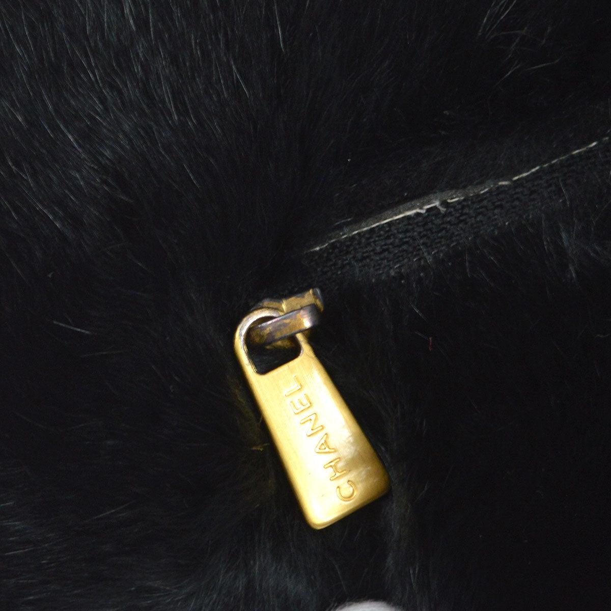  CHANEL Runway Black Lapin Rabbit Fur CC Logo Gold Mitt Shoulder Bag 2