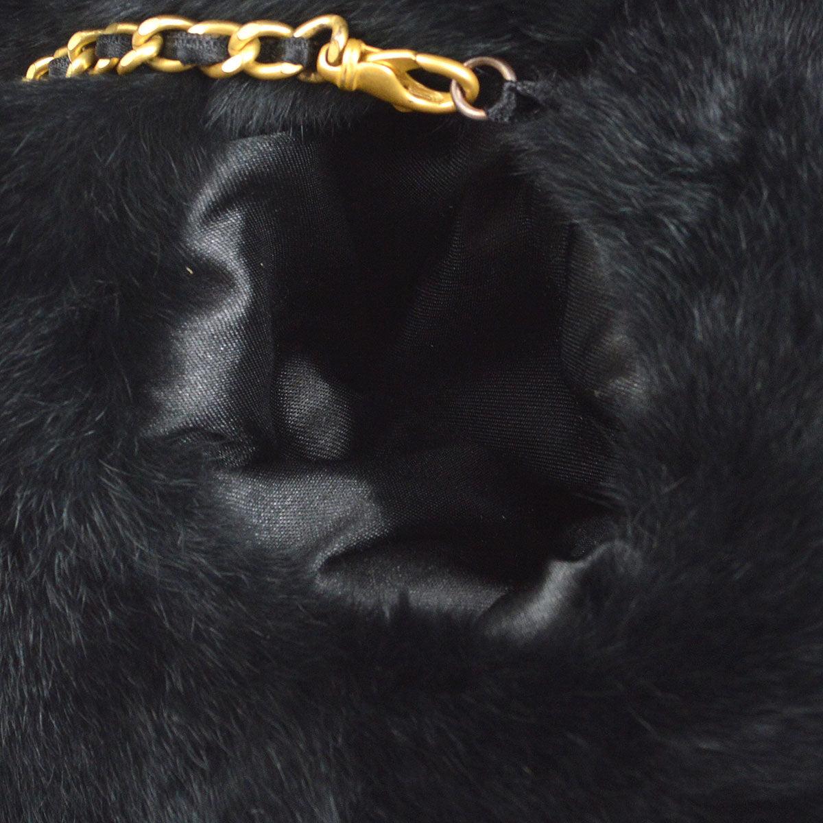  CHANEL Runway Black Lapin Rabbit Fur CC Logo Gold Mitt Shoulder Bag 3