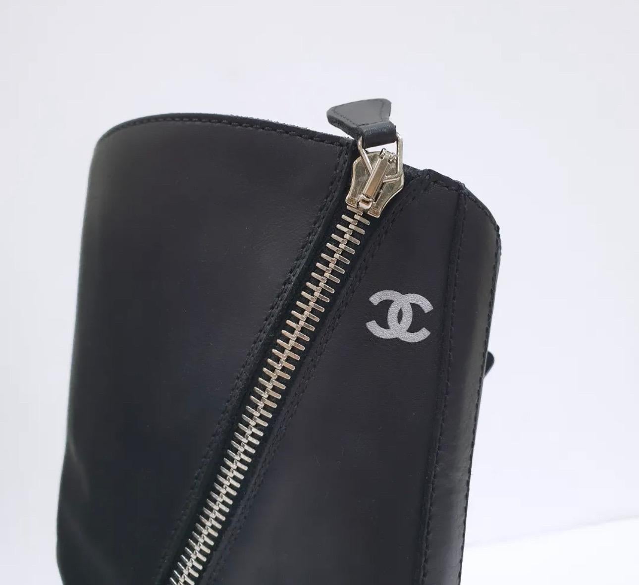 Women's Chanel Runway Black LeatherLeather CC Logo Biker Boots 
