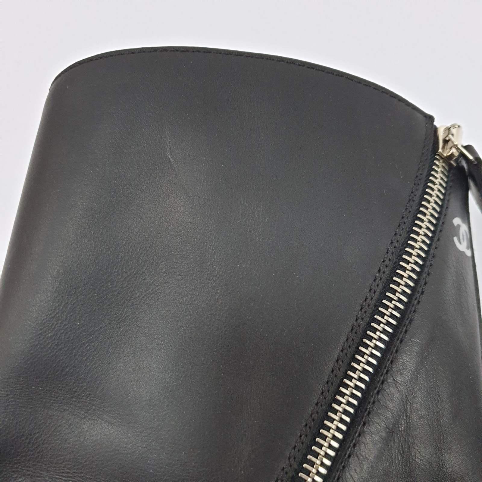 Chanel Runway Black LeatherLeather CC Logo Biker Boots 5