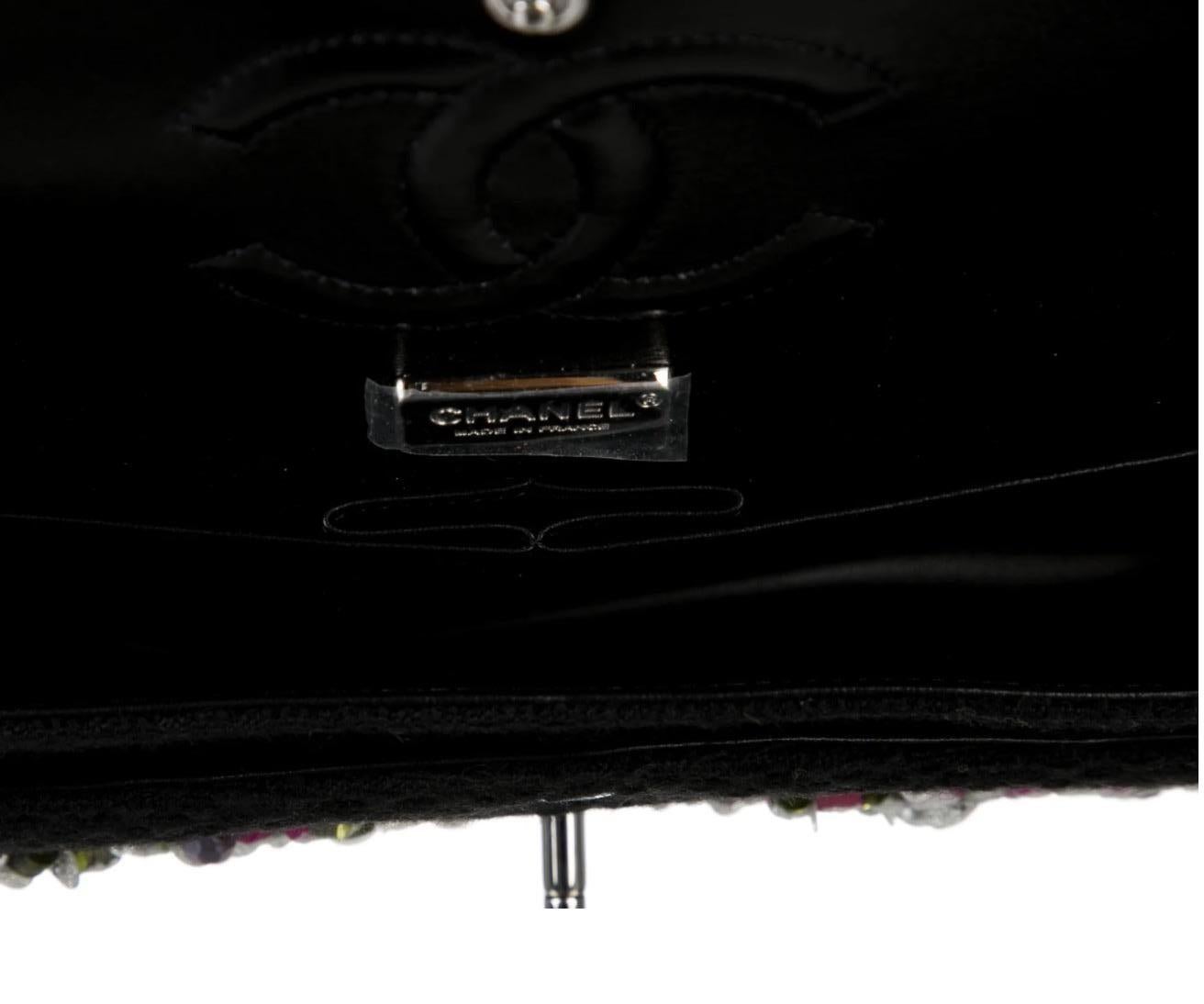 Women's Chanel Runway Black Pink Purple Tweed Bead Sequin Medium Evening Shoulder Bag For Sale
