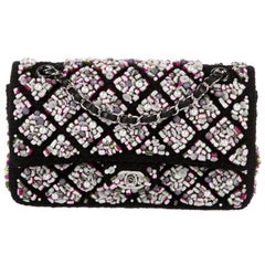 Chanel Runway Black Pink Purple Tweed Bead Sequin Medium Evening Shoulder Bag