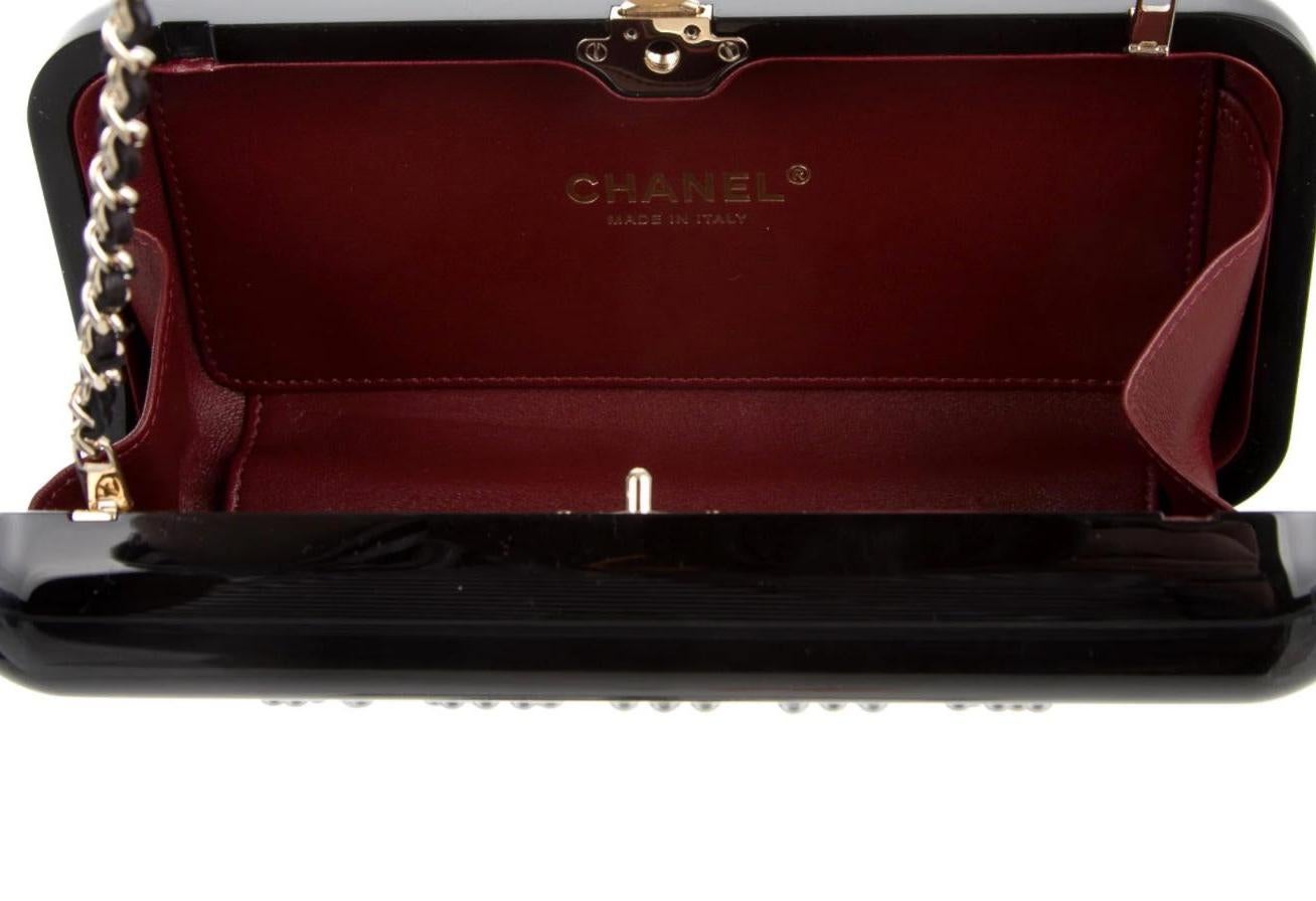 Women's Chanel Runway Black Plexi Pearl 5 x5 CC Chain Small Evening Shoulder Bag