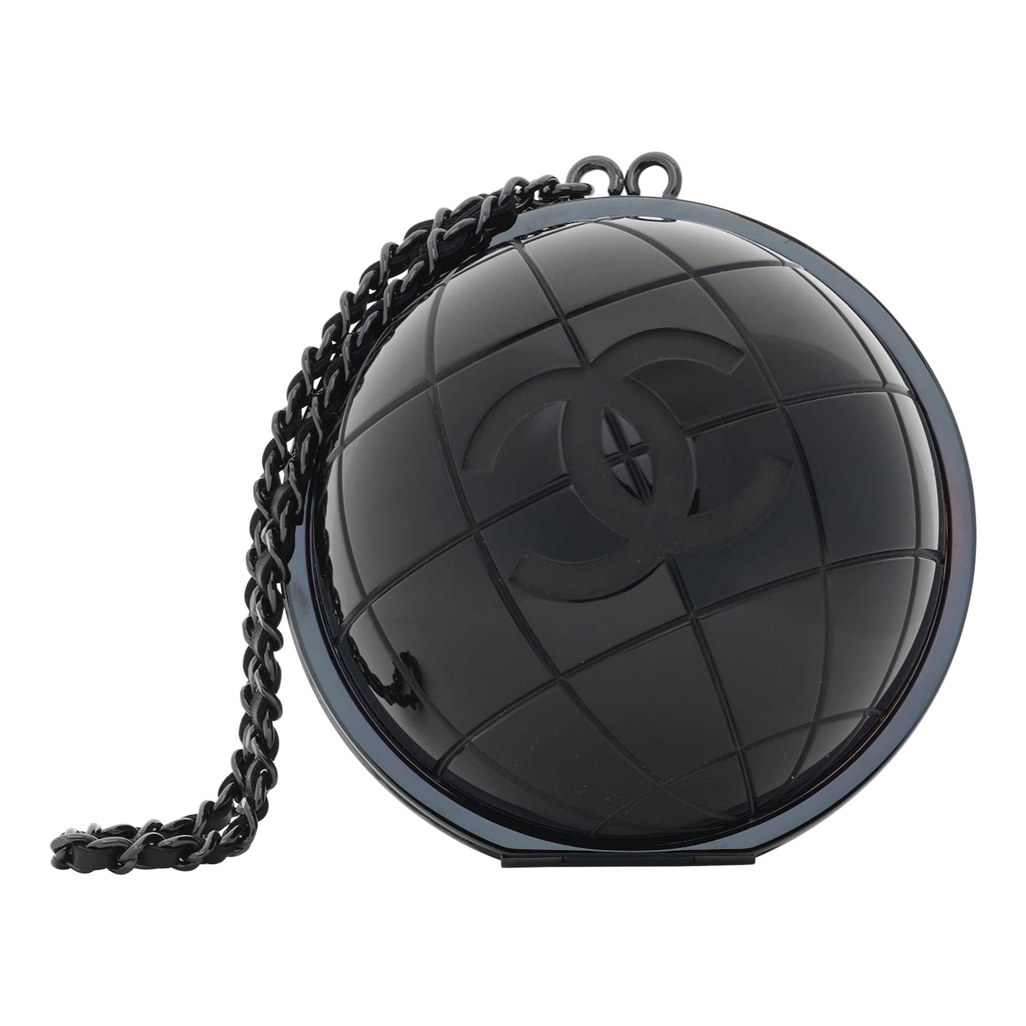 Chanel Runway Black Plexiglass World CC Top Handle Evening Wristlet Clutch Bag 