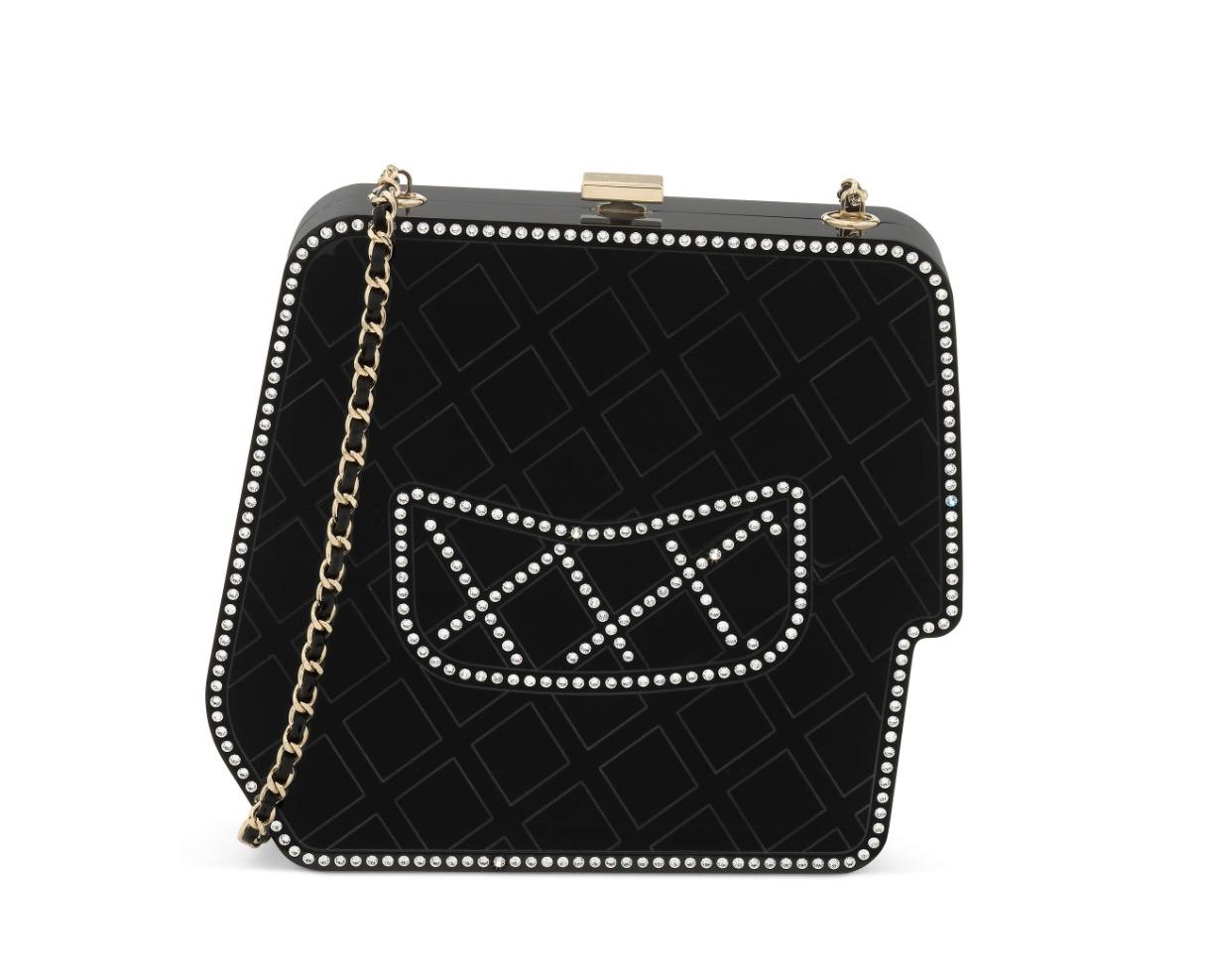 Women's Chanel Runway Black Resin Crystal Pearl Evening Clutch Shoulder Box Bag 