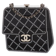 Chanel Runway Black Resin Crystal Pearl Evening Clutch Shoulder Box Bag 