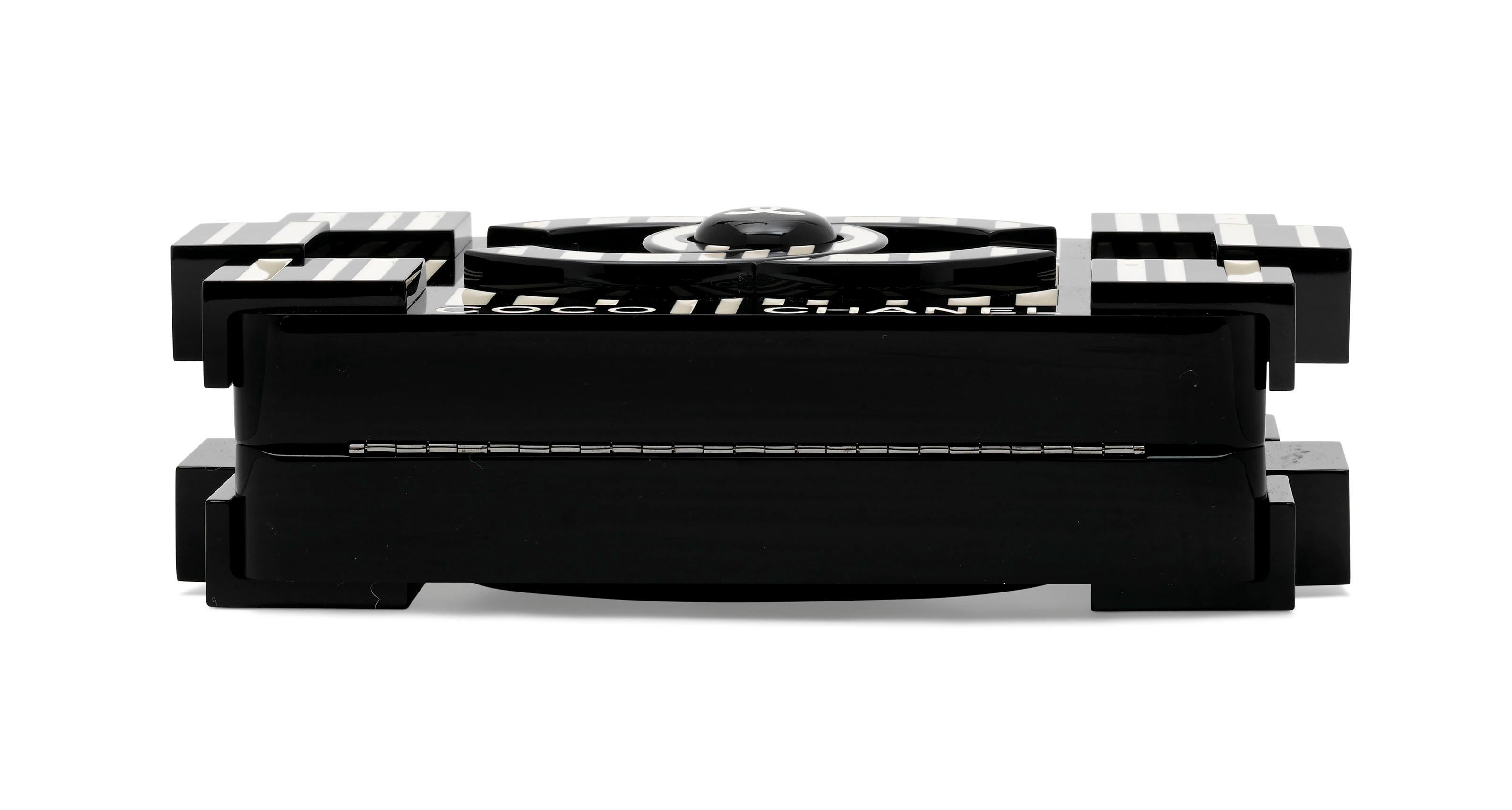 Women's Chanel Runway Black Resin Ivory Box 2 in 1 Evening Clutch Chain Shoulder Bag