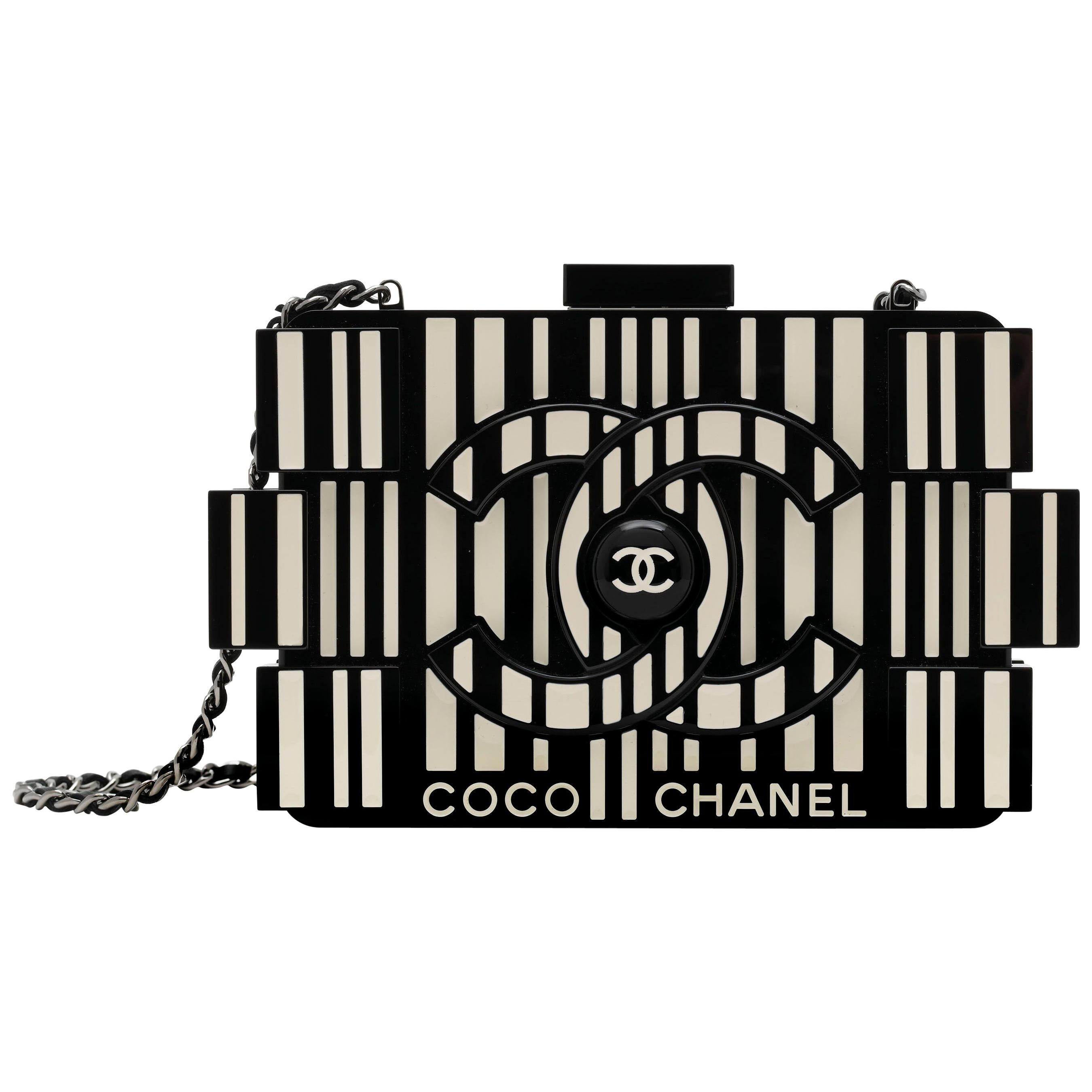 Chanel Runway Black Resin Ivory Box 2 in 1 Evening Clutch Chain Shoulder Bag