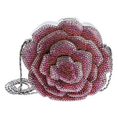 Chanel Runway Black Resin Pink Strass Flower Evening Clutch Shoulder Bag
