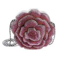 Chanel Runway Black Resin Pink Strass Flower Evening Clutch Shoulder Bag in Box