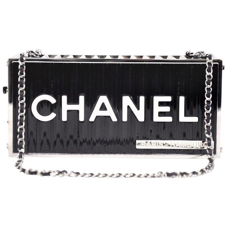 Chanel Runway Black Silver Rectangle Box 2 in 1 Clutch Shoulder
