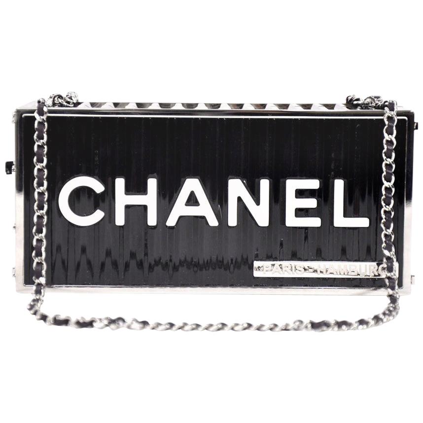 Chanel Runway – Schwarz-silberne, rechteckige Minaudière – 2-in-1-Clutch und Umhängetasche