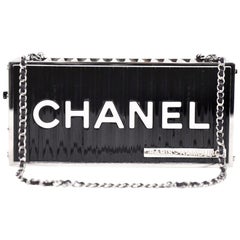 Chanel Runway Black Silver Rectangle Box Minaudière 2 in 1 Clutch Shoulder Bag