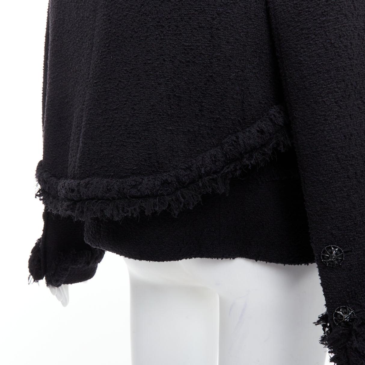 Chanel Runway noir tweed tressé frange garniture trompette veste 4 poches superposées 5