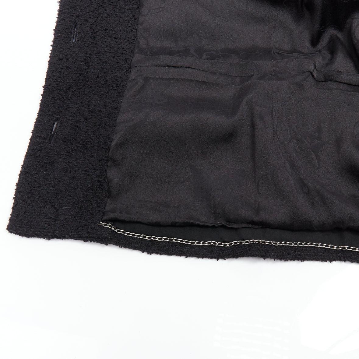 Chanel Runway noir tweed tressé frange garniture trompette veste 4 poches superposées 6
