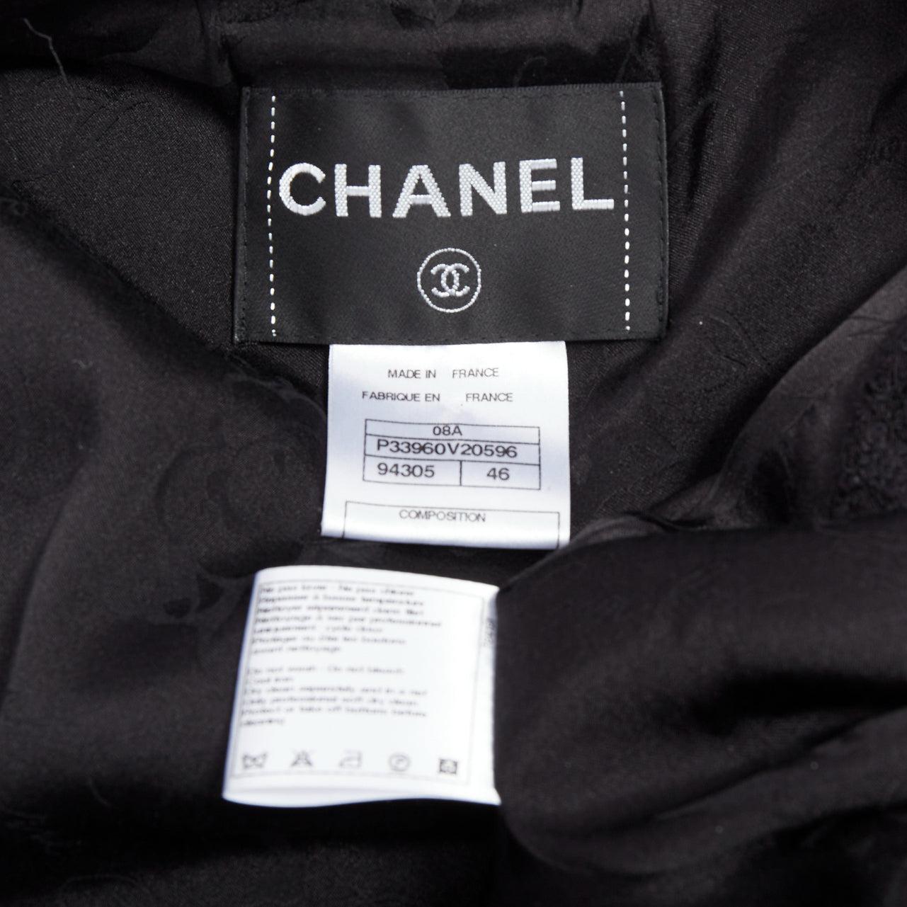 Chanel Runway noir tweed tressé frange garniture trompette veste 4 poches superposées 7