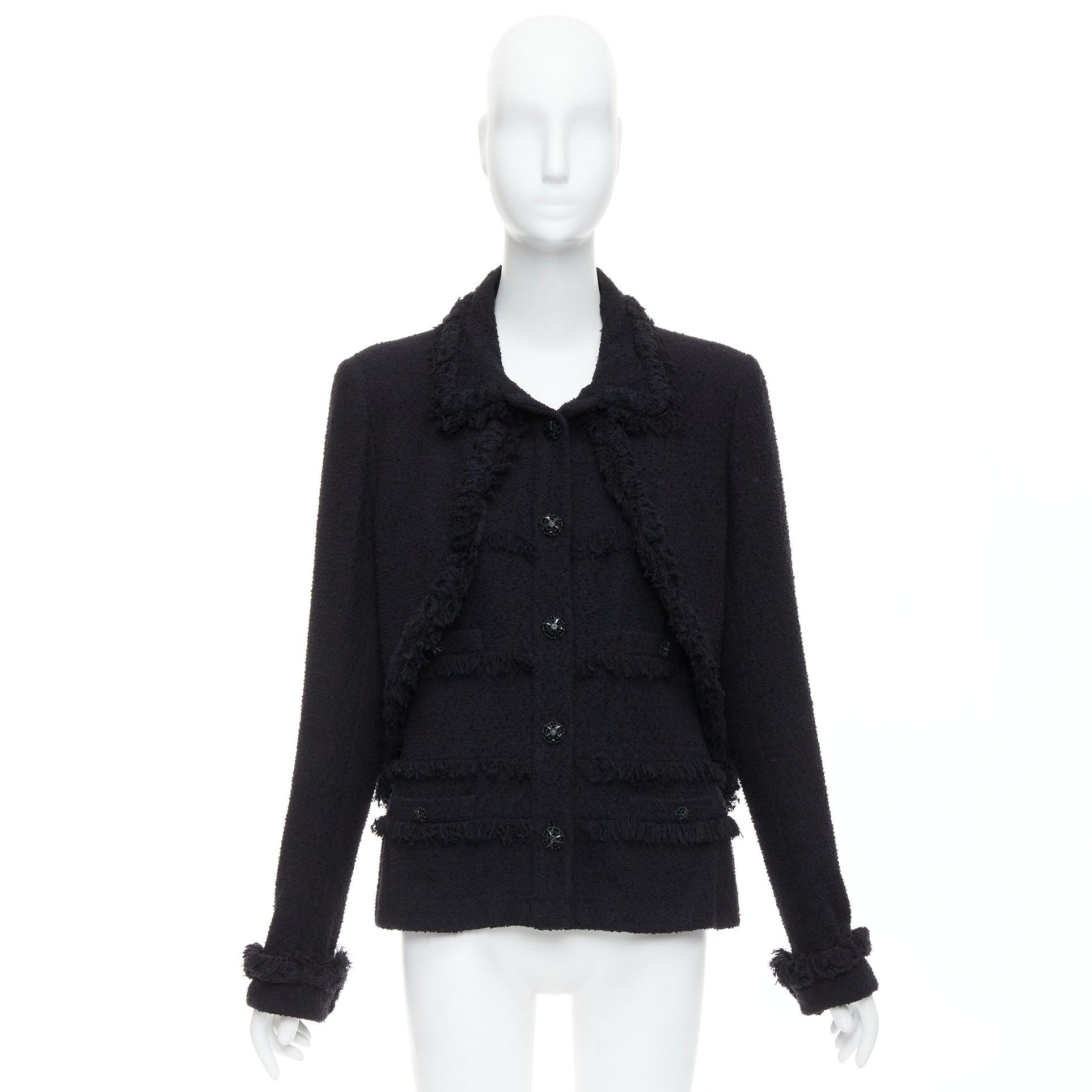 Chanel Runway noir tweed tressé frange garniture trompette veste 4 poches superposées 8
